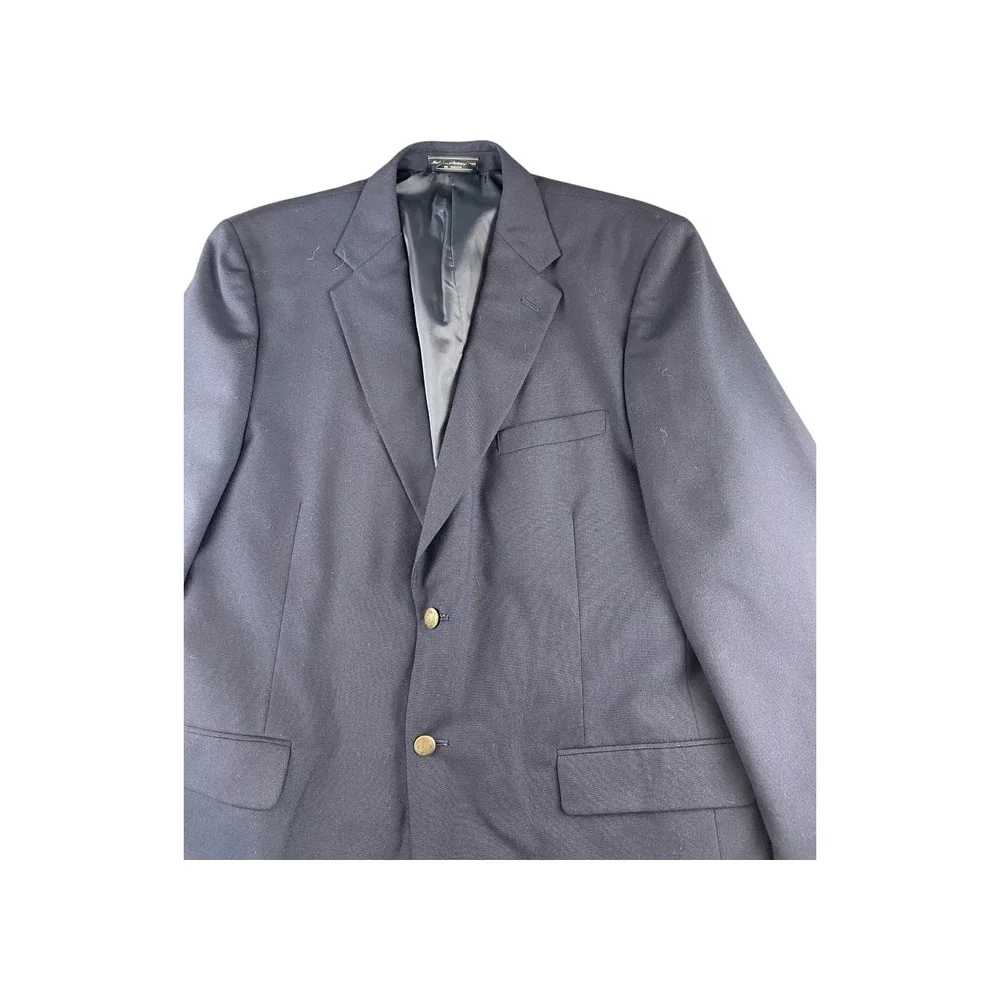 Meeting Street Navy Wool Blend Blazer 46‎ Long Mens Classic Fit Gold Buttons